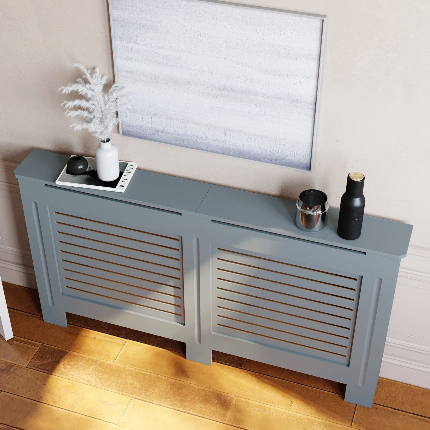 Large Radiator Cover Modern Grey Painted Horizontal Grill Wall